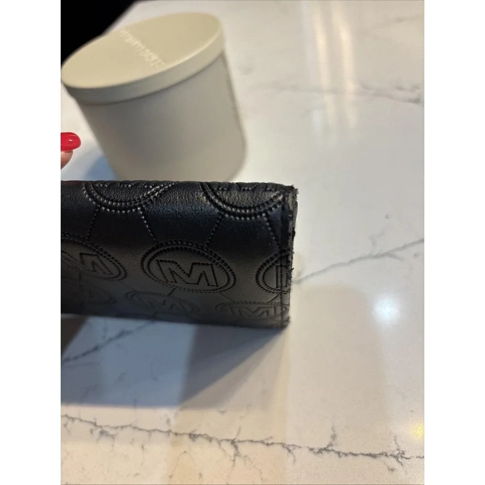 Michael Kors Black Monogram Embossed Flap Continental Wallet Gold
